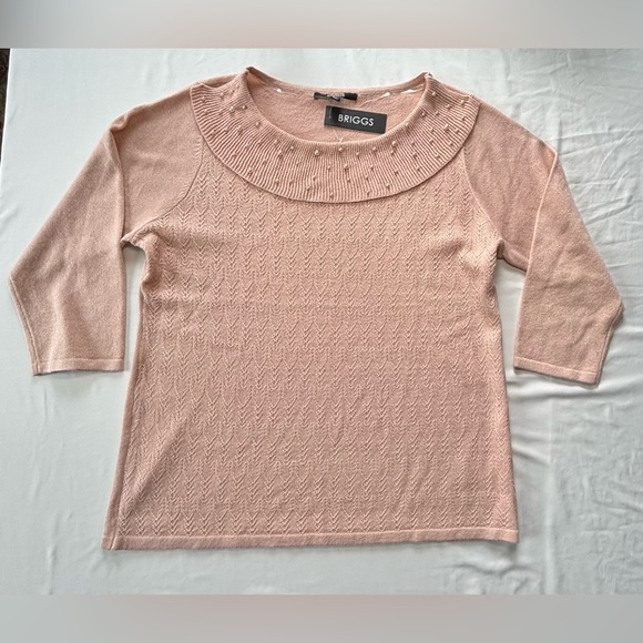 Briggs Women’s Blush Pink 3/4 Sleeve Sweater Pearl & Metallic Accent Sz XL NWT - Picture 1 of 11